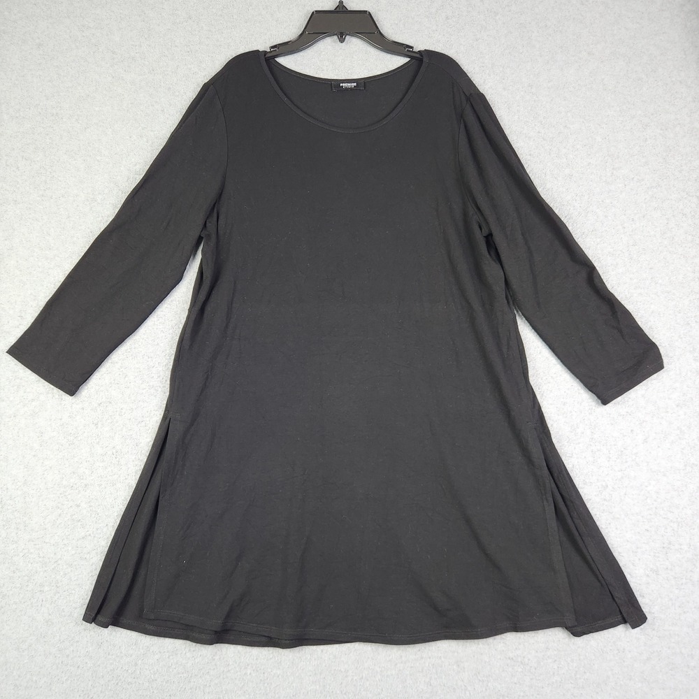 Premise Studio A Line Dress Women Large Black Long Sleeve Regular Fit Round Neck